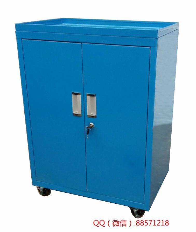 双开门蓝工具柜,活动蓝门工具柜,移动顶带沿工具柜